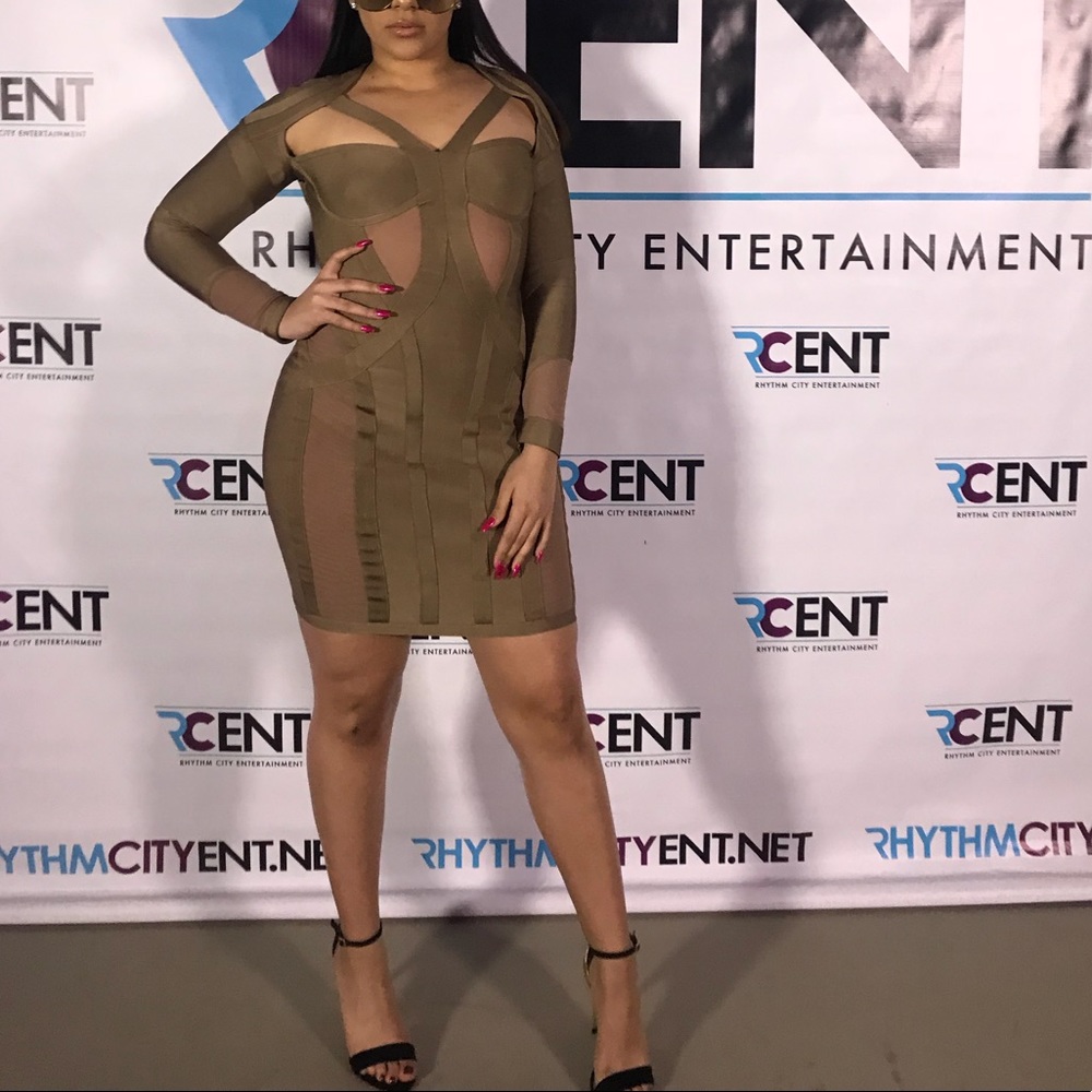 HOUSEOFCB ‘Rosliza' Taupe Mini Bandage Dress
